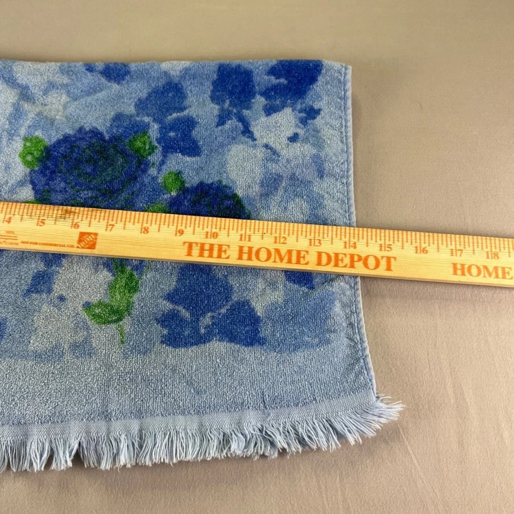 Vintage Cannon Hand Towel and bath Blue Rose Floral Cotton Fringed Made in USA